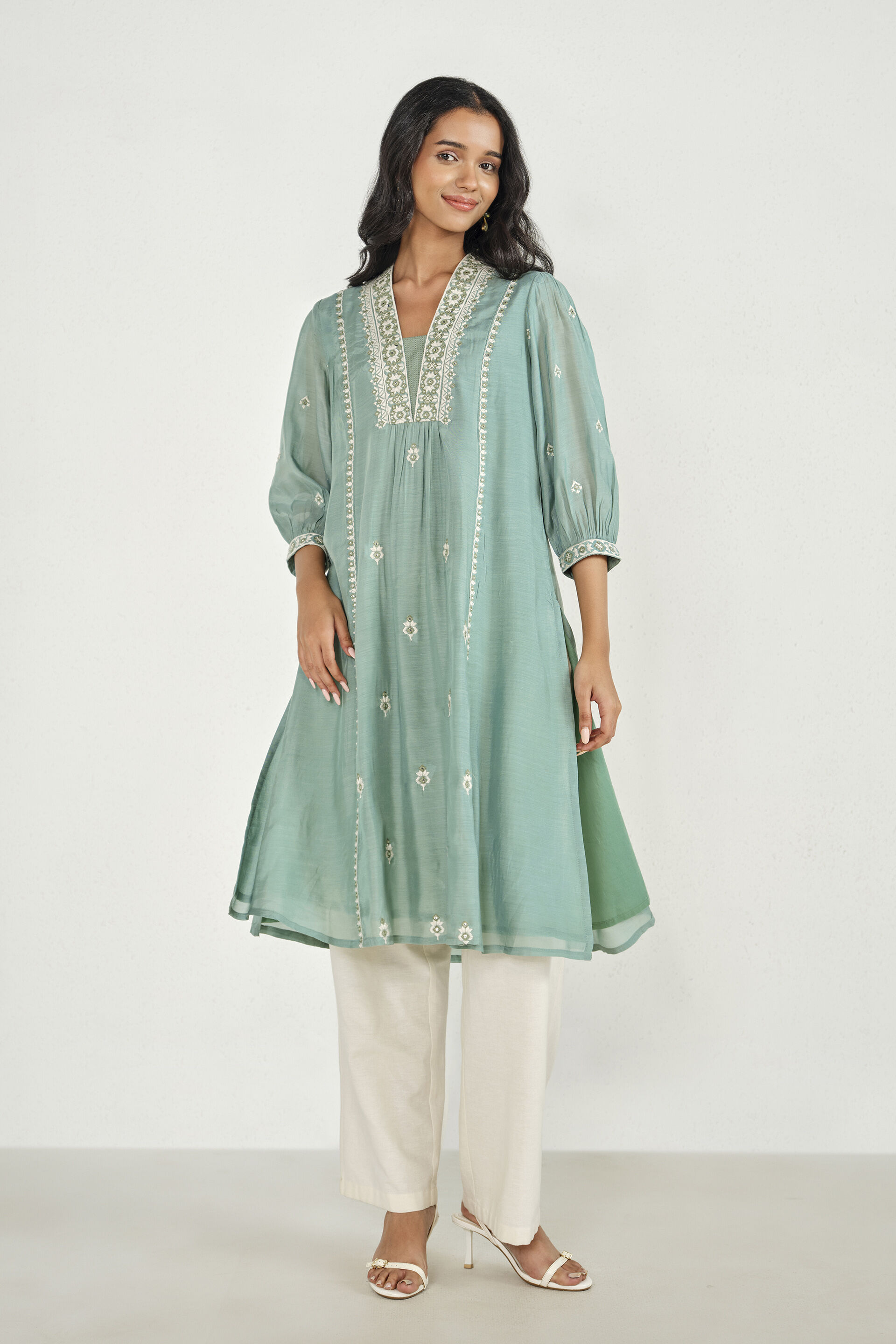 Veerini Teal Embroidered Kurta, Teal, image 3